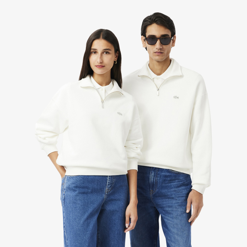 Хлопковый свитшот Lacoste Unisex Loose Fit из плотного флиса с застежкой-молнией на воротнике