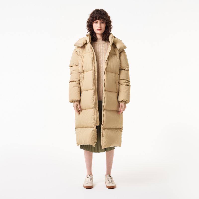Женский длинный пуховик Lacoste с капюшоном