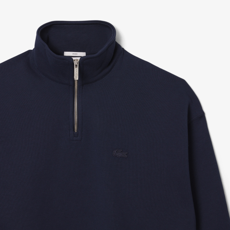 Хлопковый свитшот Lacoste унисекс свободного кроя из плотного флиса с застежкой-молнией на воротнике