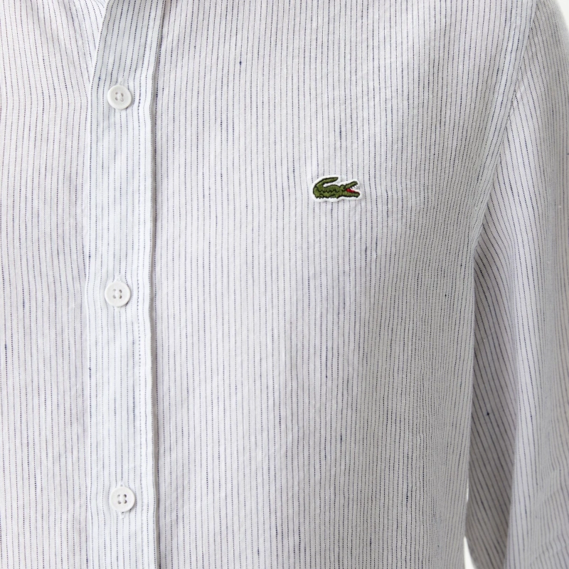 Мужская рубашка Lacoste без ворота в полоску из смеси льна