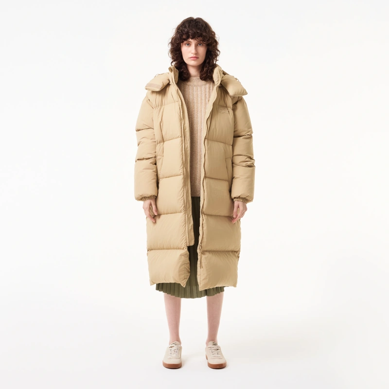 Женский длинный пуховик Lacoste с капюшоном