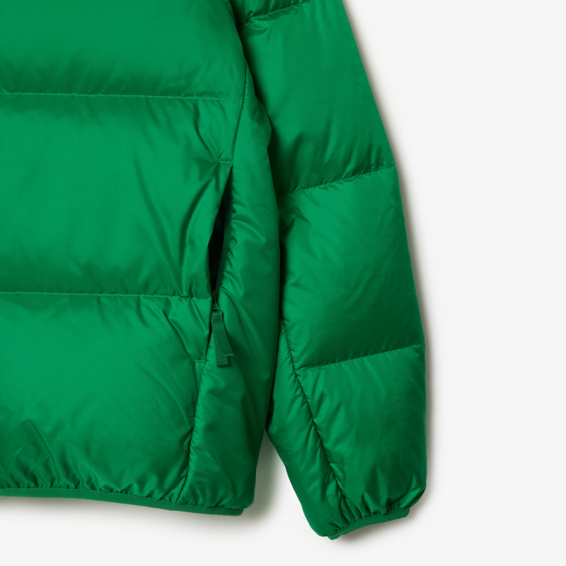 Мужской короткий влагоотталкивающий и ветроустойчивый пуховик Lacoste с капюшоном