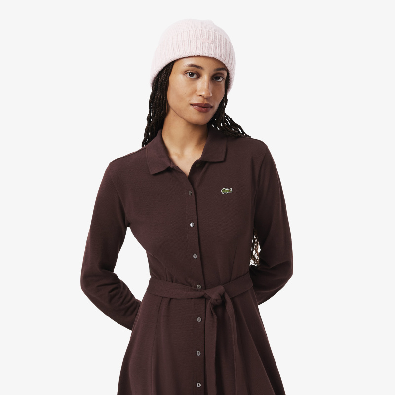 Длинное платье-поло Lacoste с длинным рукавом