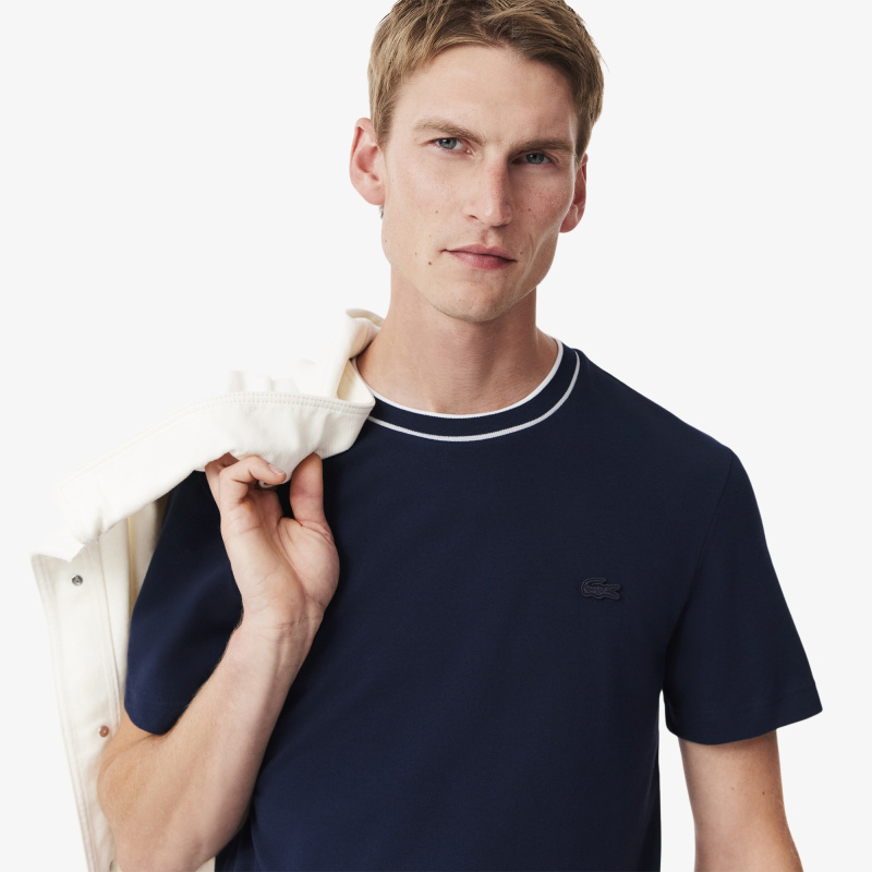 Мужская футболка Lacoste с воротником в полоску из эластичного хлопка