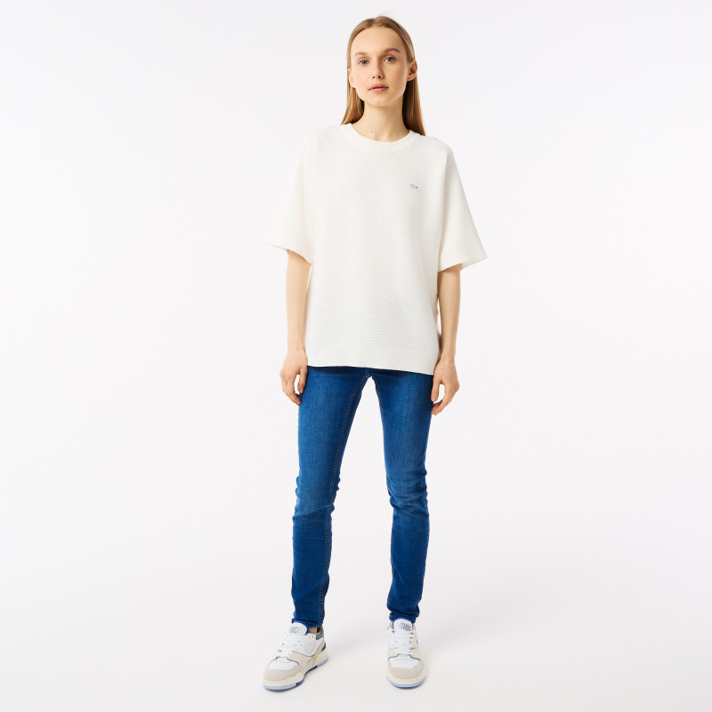 Женский вязаная футболка Lacoste оверсайз с коротким рукавом