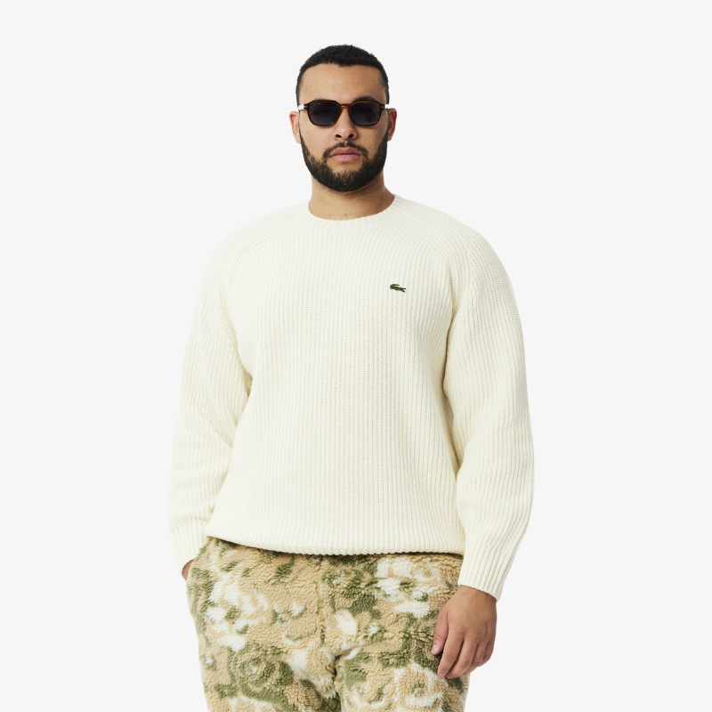 Мужской толстый шерстяной свитер Lacoste с круглым вырезом