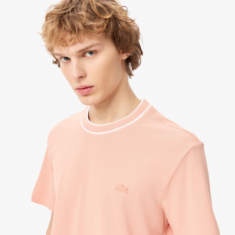 Мужская футболка Lacoste с воротником в полоску из эластичного хлопка