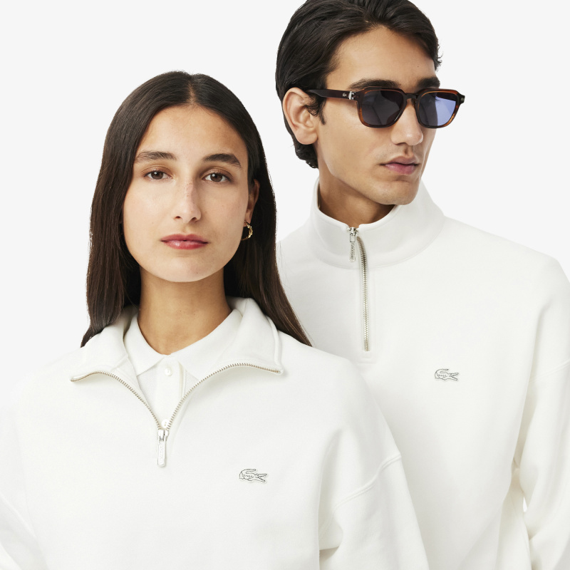 Хлопковый свитшот Lacoste Unisex Loose Fit из плотного флиса с застежкой-молнией на воротнике