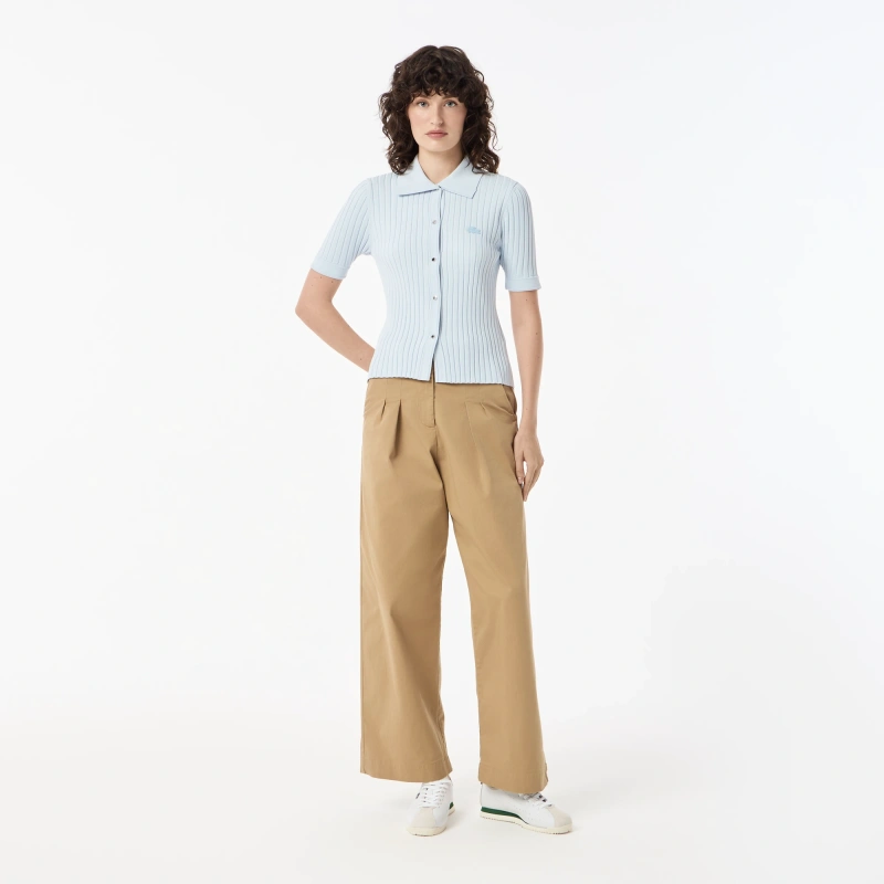 Женский лёгкий свитер Lacoste с коротким рукавом и воротником-поло