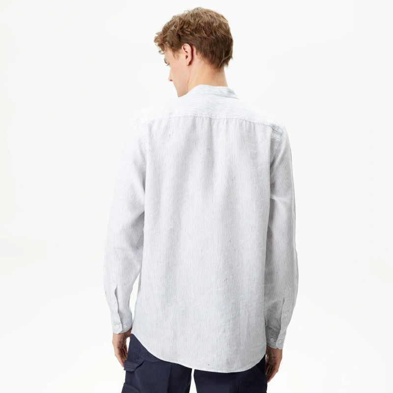 Мужская рубашка Lacoste без ворота в полоску из смеси льна