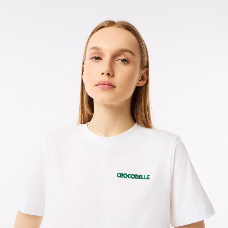 Женская хлопковая футболка Lacoste Do you speak
