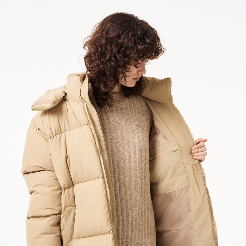 Женский длинный пуховик Lacoste с капюшоном