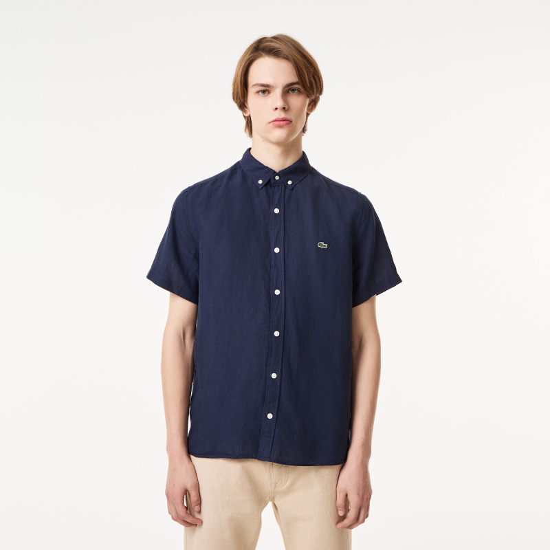 Мужская льняная рубашка Lacoste с коротким рукавом
