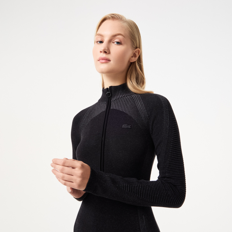 Женское облегающее длинное платье Lacoste на молнии с длинным рукавом