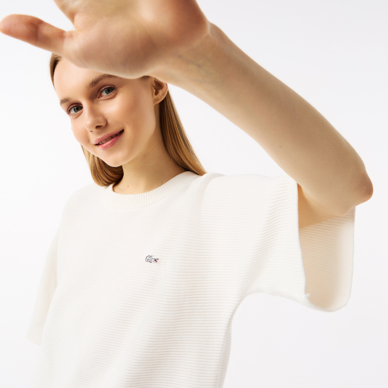 Женский вязаная футболка Lacoste оверсайз с коротким рукавом