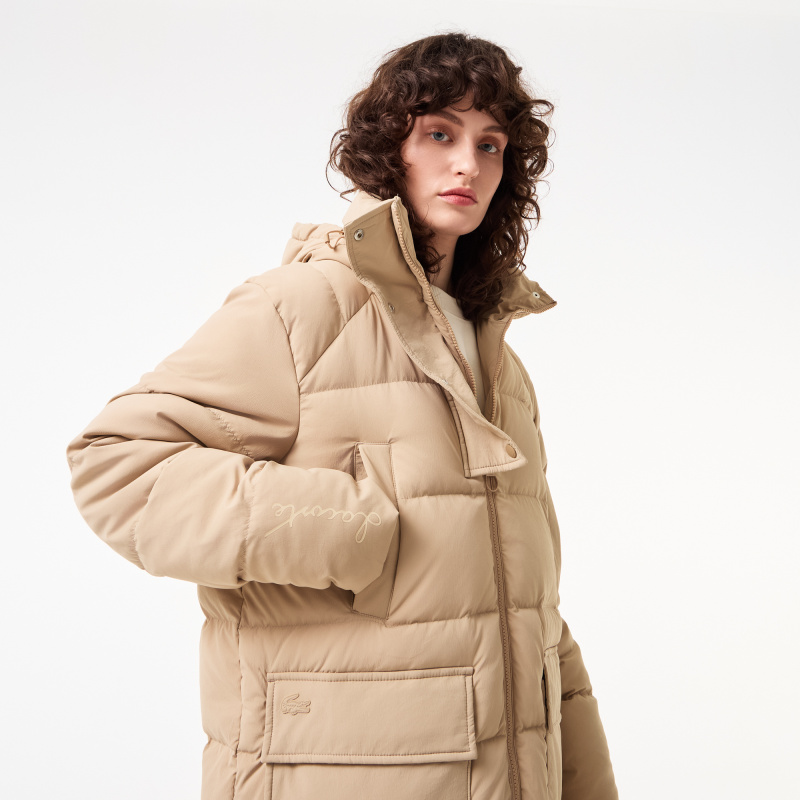 Женский длинный пуховик Lacoste с высоким воротом