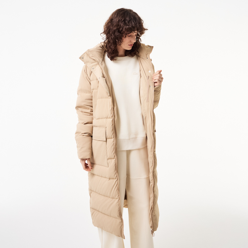 Женский длинный пуховик Lacoste с высоким воротом