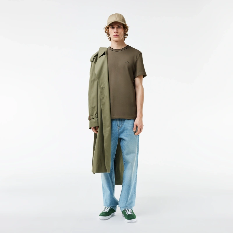 Мужская футболка Lacoste с воротником в полоску из эластичного хлопка