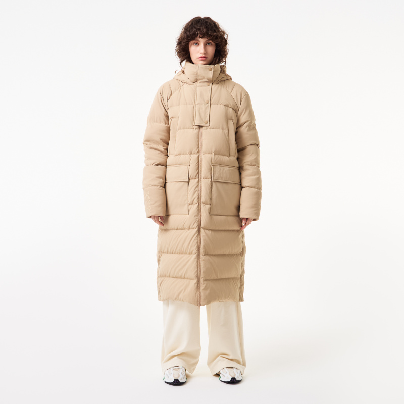 Женский длинный пуховик Lacoste с высоким воротом