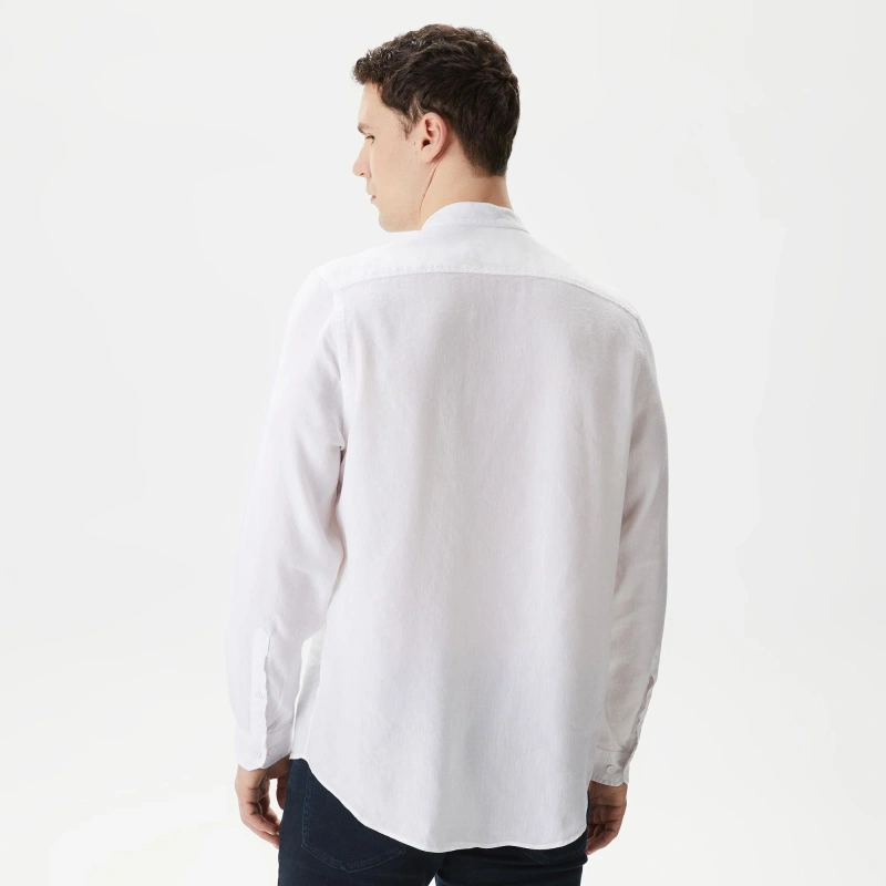 Мужская рубашка Lacoste без ворота в полоску из смеси льна