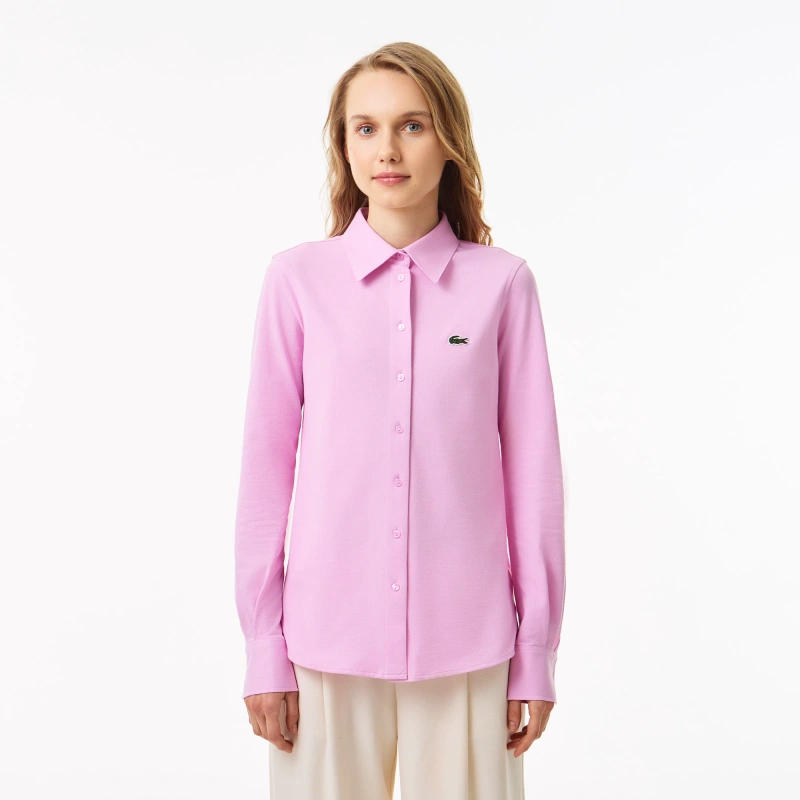 Женская хлопковая рубашка Lacoste с нашивкой-логотипом
