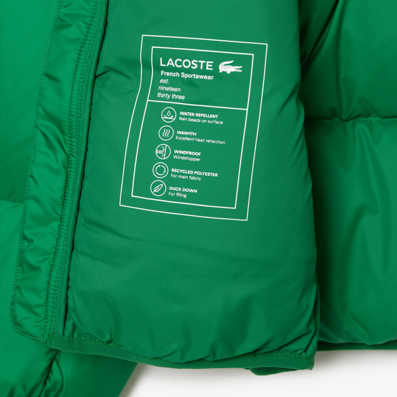 Мужской короткий влагоотталкивающий и ветроустойчивый пуховик Lacoste с капюшоном