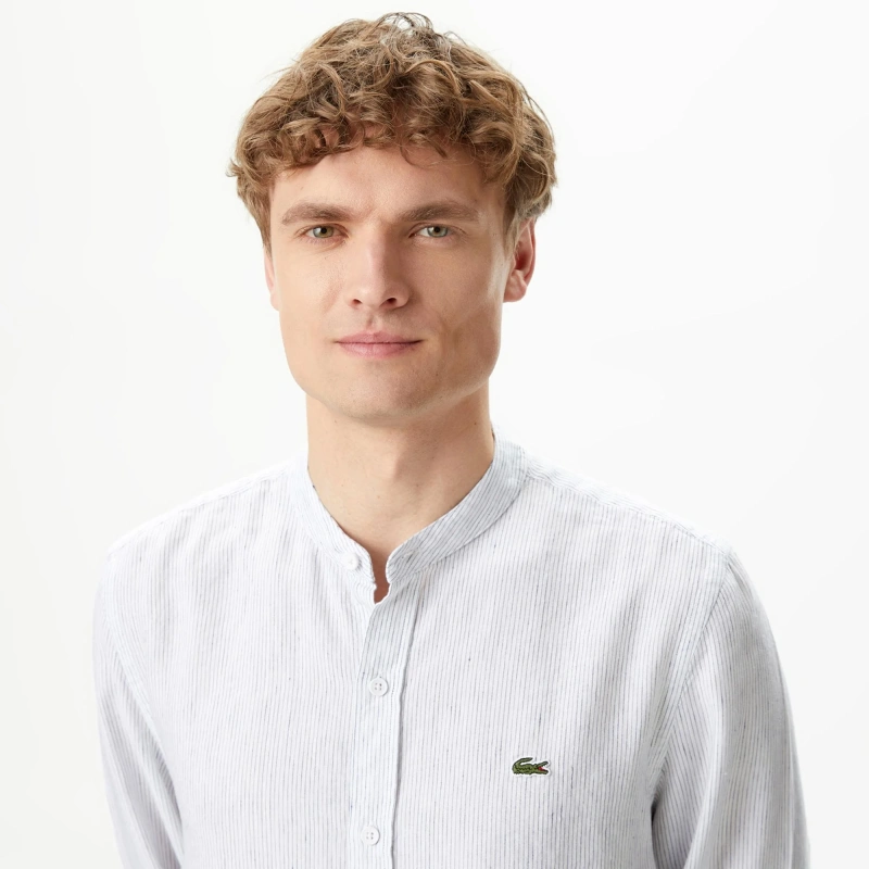 Мужская рубашка Lacoste без ворота в полоску из смеси льна
