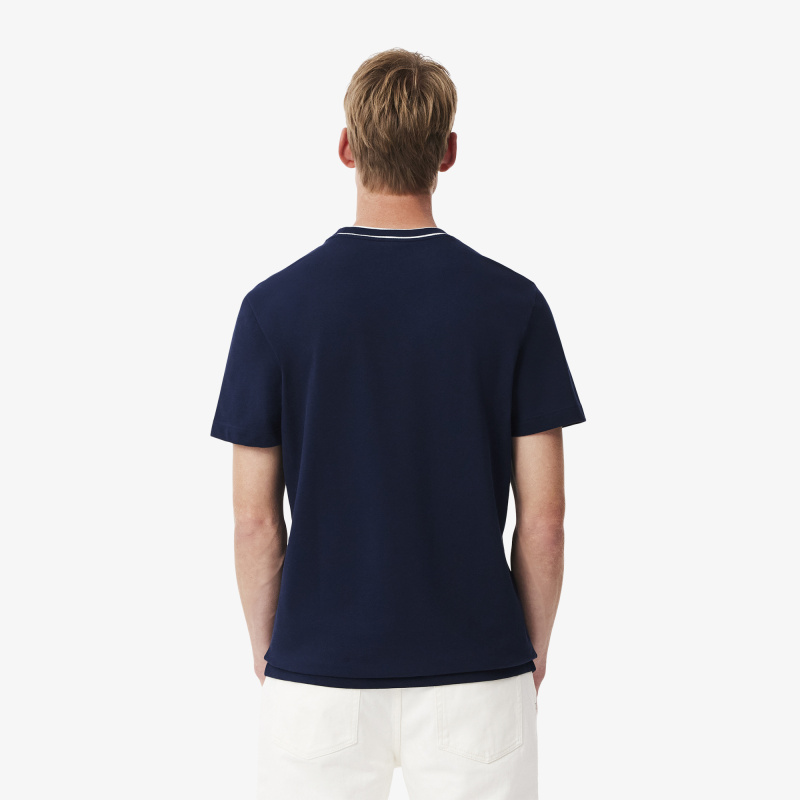 Мужская футболка Lacoste с воротником в полоску из эластичного хлопка