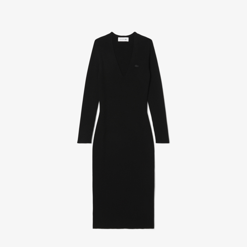 Длинное бесшовное платье Lacoste с боковым вырезом и длинным рукавом