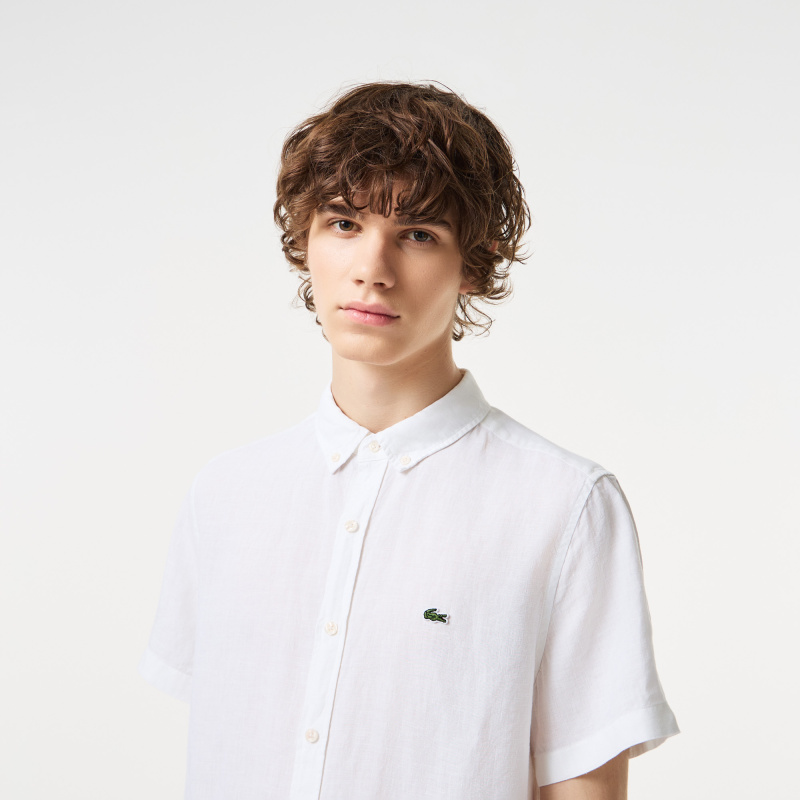 Мужская льняная рубашка Lacoste с коротким рукавом
