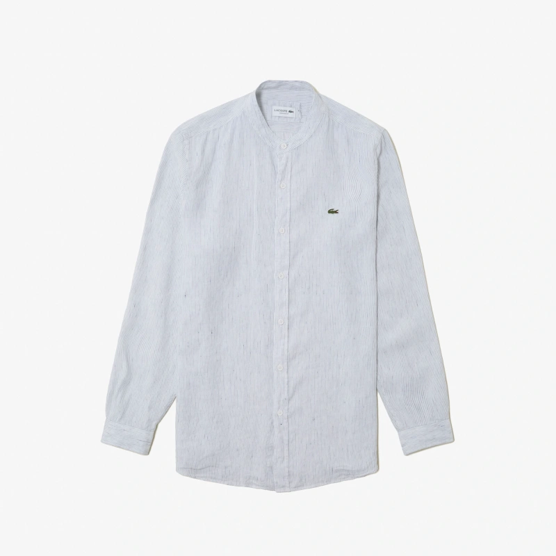 Мужская рубашка Lacoste без ворота в полоску из смеси льна